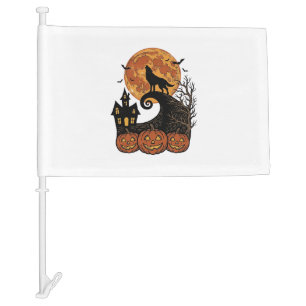 Vintage Halloween Wolf Moon Pumpkin Shirt Design_1 Car Flag