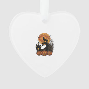 Vintage Halloween Wolf Moon Pumpkin Shirt Design_1 Ornament