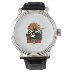 Vintage Halloween Wolf Moon Pumpkin Shirt Design_1 Watch