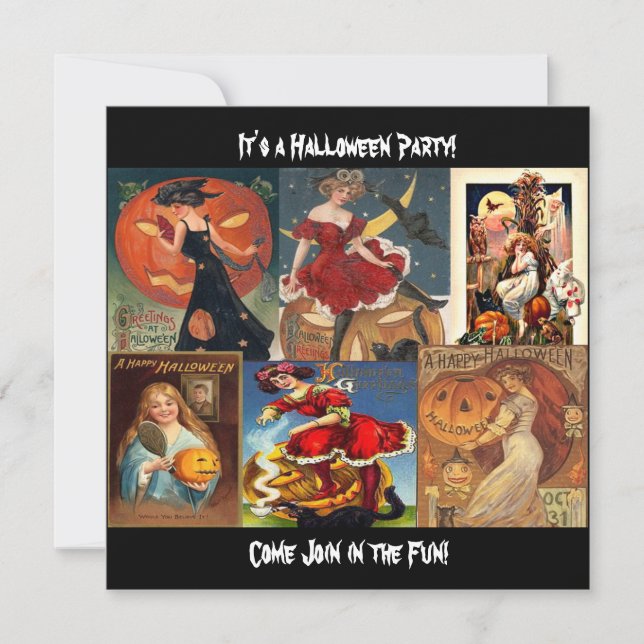Vintage Halloween Women Montage Invitation Card (Front)