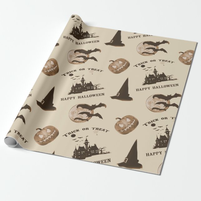 Vintage Halloween Wrapping Paper (Unrolled)