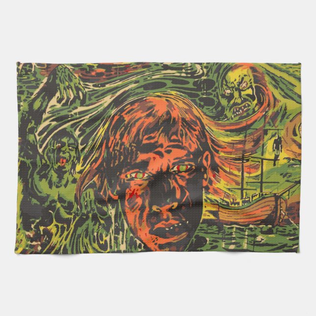 Vintage Halloween Zombies, Grafitti Street Art Towel (Horizontal)