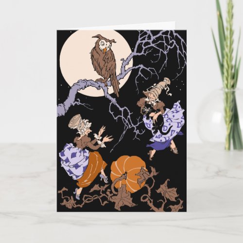 Vintage HalloweenDancing Witches _ Black Cat _ Owl Card