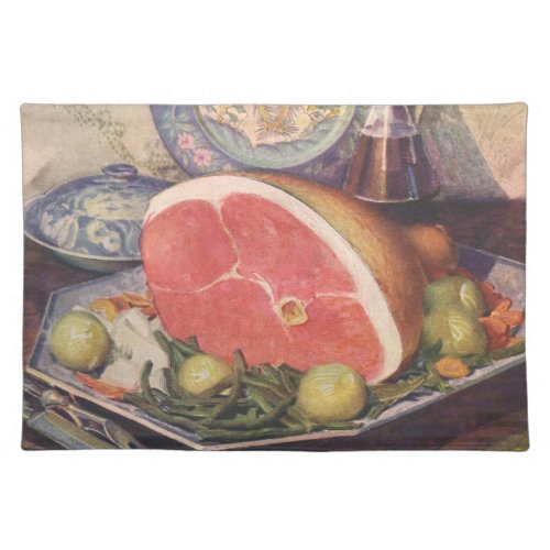 Vintage Ham Dinner with Green Beans and Potatoes Cloth Placemat