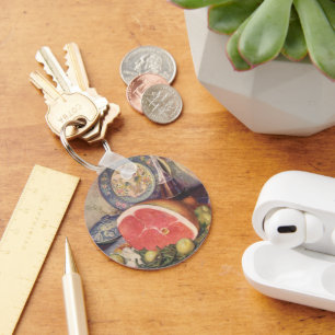 Vintage Ham Dinner with Green Beans and Potatoes Keychain