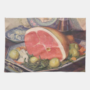 Vintage Ham Dinner with Green Beans and Potatoes Kitchen Towel