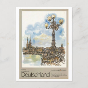 Vintage Hamburg Germany Watercolor Travel Poster Postcard