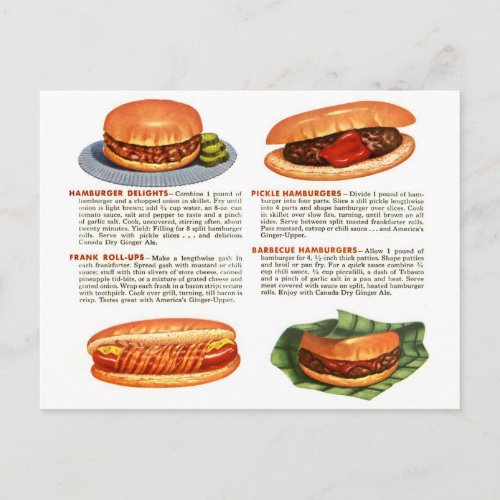 Vintage Hamburgers and Hot Dogs Postcard