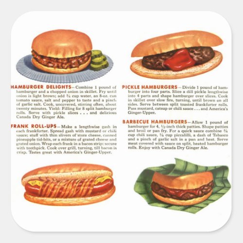 Vintage Hamburgers and Hot Dogs Square Sticker