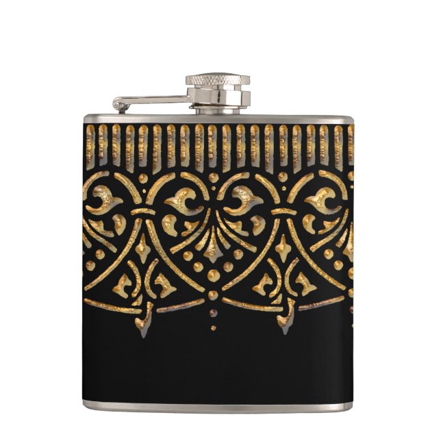 Vintage Hammered Gold on Black Flask (Front)