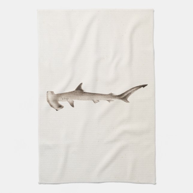 Vintage Hammerhead Shark Illustration Retro Sharks Towel (Vertical)