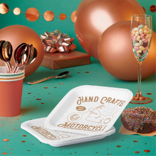 Vintage Hand Crafted Motorcycle Custom Design Paper Plates