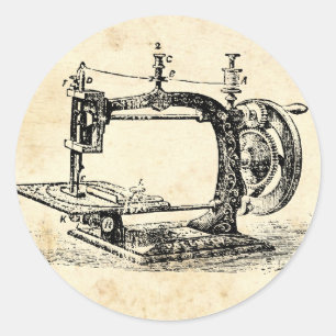 Vintage Hand Crank Sewing Machine Classic Round Sticker