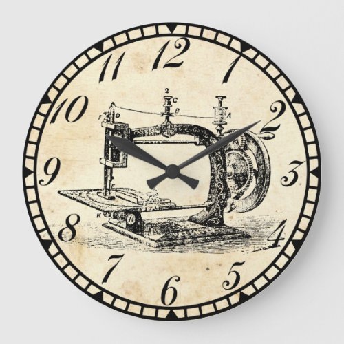 Vintage Hand Crank Sewing Machine Large Clock