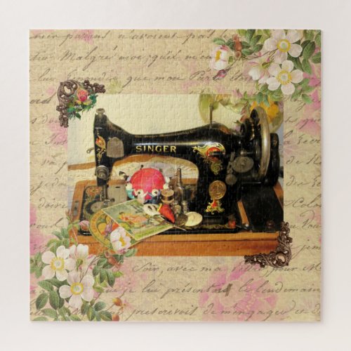 Vintage Hand Crank Sewing Machine  Notions Jigsaw Puzzle