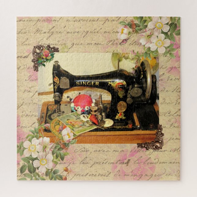 Vintage Hand Crank Sewing Machine & Notions Jigsaw Puzzle (Vertical)