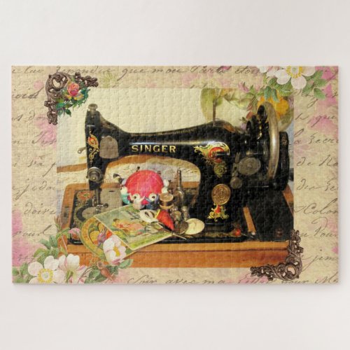 Vintage Hand Crank Sewing Machine  Notions Jigsaw Puzzle