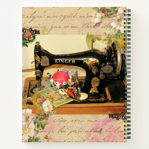 Vintage Hand Crank Sewing Machine Sketchbook Notebook