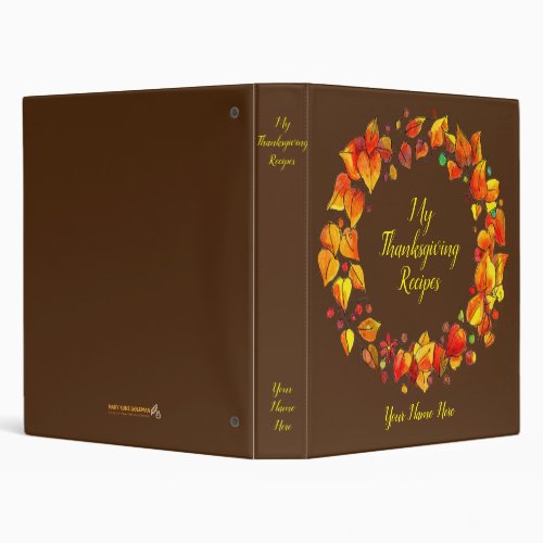 Vintage Hand_Drawn Autumn Leaves Fall Recipe  3 Ring Binder