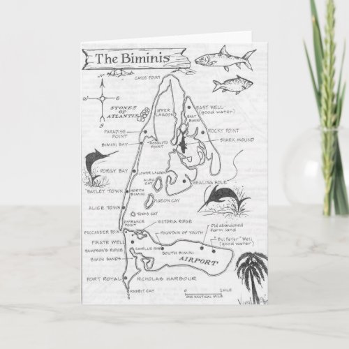 Vintage Hand_Drawn Bimini Islands Map Card