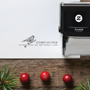 Vintage Hand-drawn Bird & Branch Name & Address Self-inking Stamp