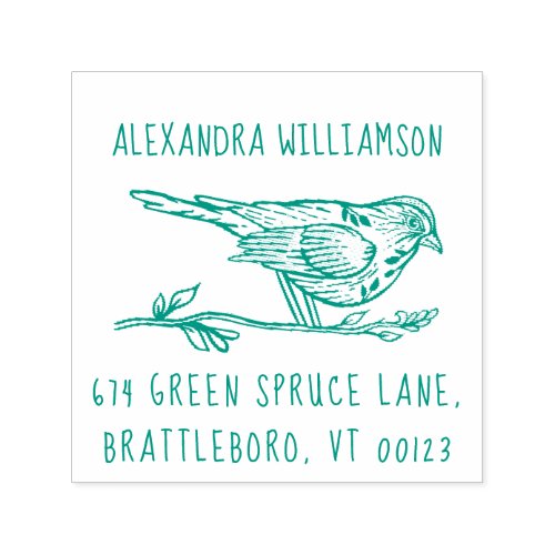 Vintage Hand_drawn Bird  Branch Name  Address Self_inking Stamp