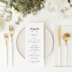 Vintage Hand Drawn Bow Black Wedding Menu