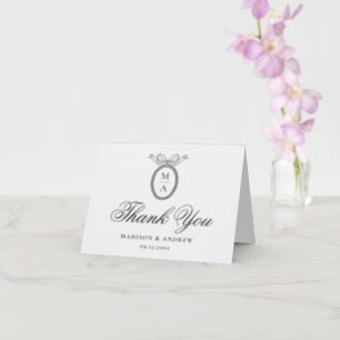 Vintage Hand-Drawn Bow Frame Monogram Wedding Letterpress Thank You Card
