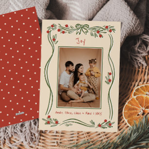Vintage Hand-Drawn Bow Frame Photo Christmas Holiday Card