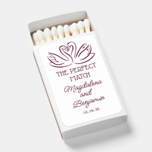Vintage Hand Drawn Burgundy Swans Retro Wedding Matchboxes
