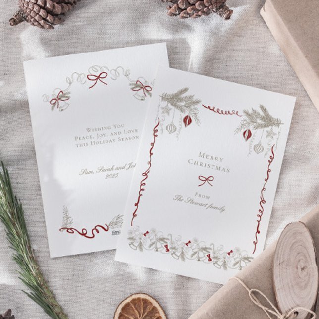 Vintage Hand Drawn Christmas Wreath Holiday Card (Vintage Hand Drawn Christmas Wreath Holiday Card)