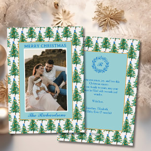 Vintage Hand Drawn Citrus Pines Photo Christmas Holiday Card