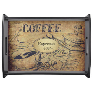 Vintage Hand Drawn Coffee Sketch Personalized Serving Tray