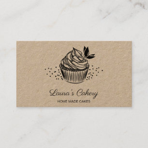 Vintage Hand Drawn Cupcake Bakery Business Card
