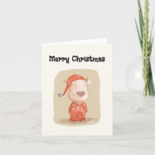 Vintage Hand-Drawn Dog in Red Pajamas Christmas Holiday Card