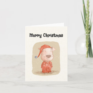 Vintage Hand-Drawn Dog in Red Pajamas Christmas Holiday Card