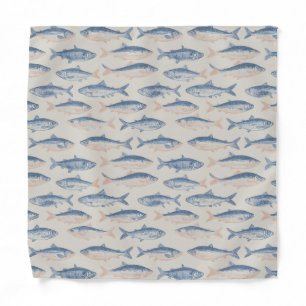 Vintage Hand-Drawn Fish Seamless Pattern Bandana