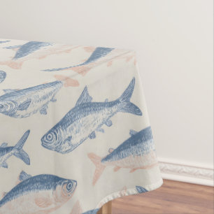 Vintage Hand-Drawn Fish Seamless Pattern Tablecloth