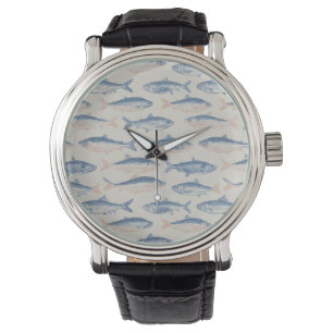 Vintage Hand-Drawn Fish Seamless Pattern Watch