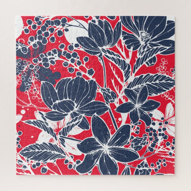 Vintage Hand-Drawn Flowers, Elegant Pattern. Jigsaw Puzzle (Vertical)