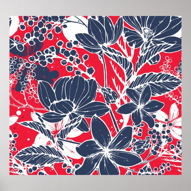 Vintage Hand-Drawn Flowers, Elegant Pattern. Poster (Front)