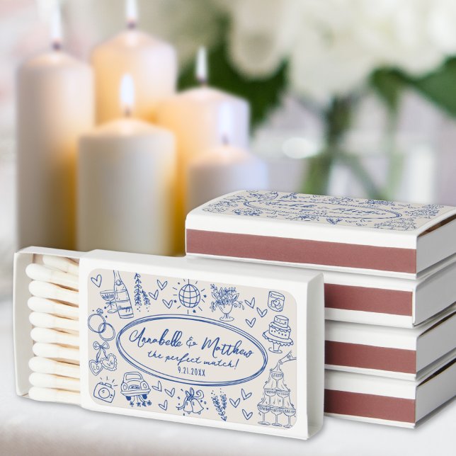 Vintage Hand Drawn Funky Wedding Matchboxes (Vintage Hand Drawn Funky Doodle Wedding Matchboxes)