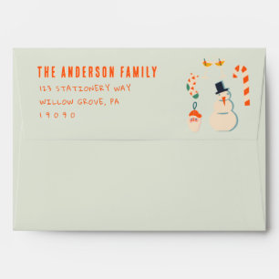 Vintage Hand Drawn Green Christmas Retro Envelope