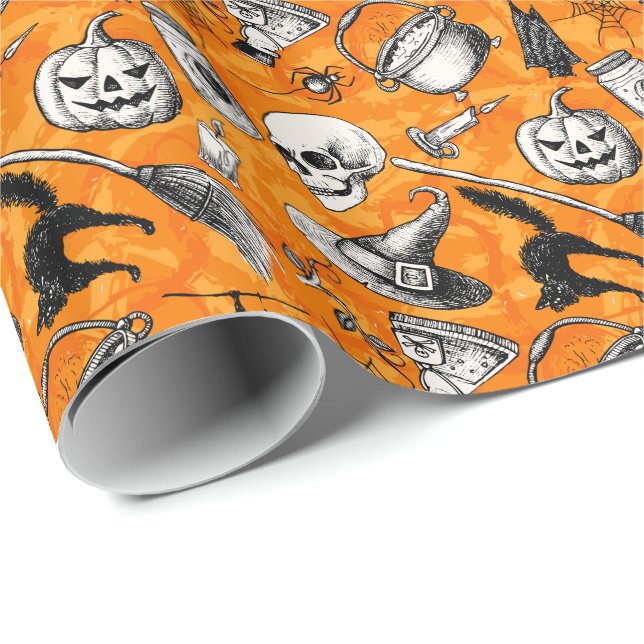 Vintage hand drawn halloween pattern wrapping paper (Roll Corner)