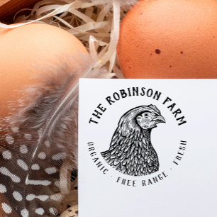 Vintage Hand Drawn Hen Family Organic Egg Farm Rubber Stamp