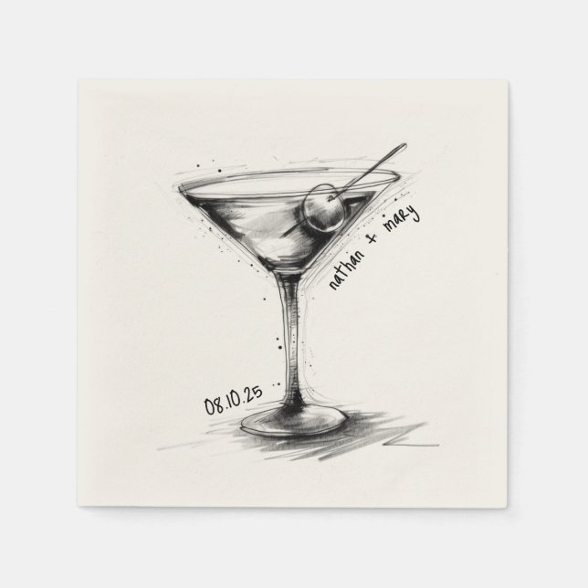Vintage Hand Drawn Martini Glass Classic Wedding Napkins (Front)