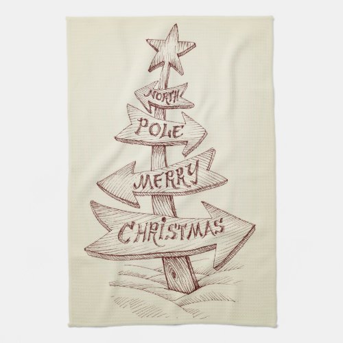 Vintage Hand_drawn North Pole Sign Christmas Kitchen Towel