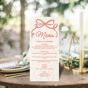 Vintage Hand Drawn Orange Retro Ribbon Bow Wedding Menu