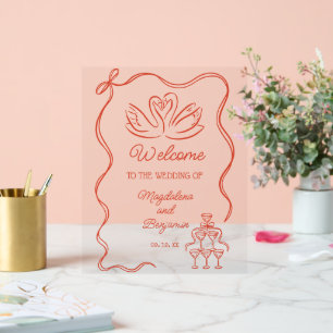 Vintage Hand Drawn Orange Swans Wedding Welcome Acrylic Sign