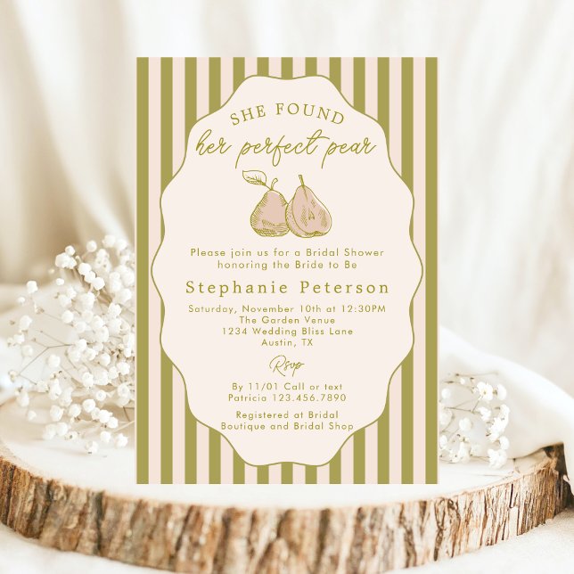 Vintage Hand Drawn Pear Bridal Shower Invitation (Creator Uploaded)